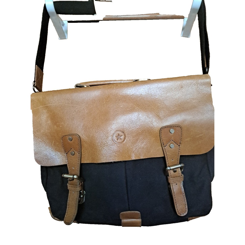 Aaron Leather Goods‎ Prato Canvas Distressed Leather Messenger Laptop Bag 13"